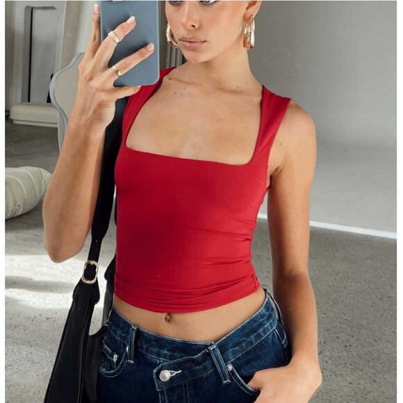 Princess Polly Women's Red Back In Time Top Size 4 - Picture 1 of 10